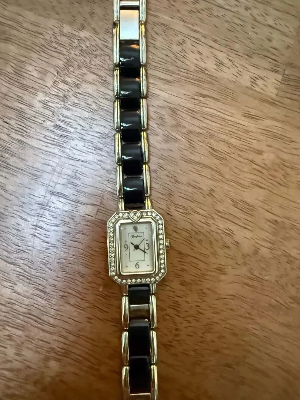 Brighton Encino Women's Quartz Watch with Crystal Accents and Black Bracelet
